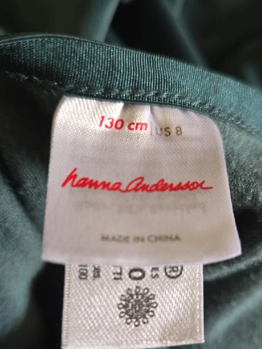 Hanna Andersson | Girls Green Velvet Long Sleeve Dress with Pockets